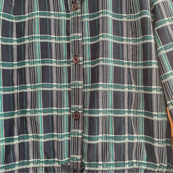 Marabelle Blue Green Plaid Cinch Waist Shirt Dress - Picture 4 of 10